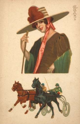 Harness Racers Lady in Hat with Feather Art Deco