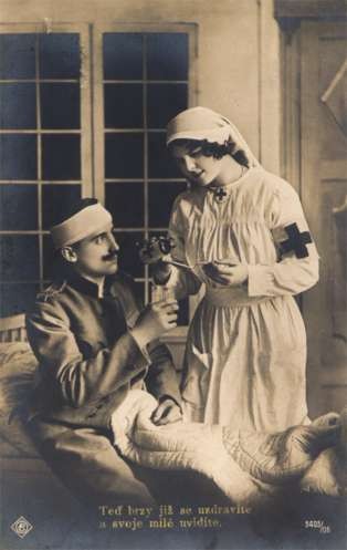 Red Cross Nurse with Medicine Wounded WWI RP