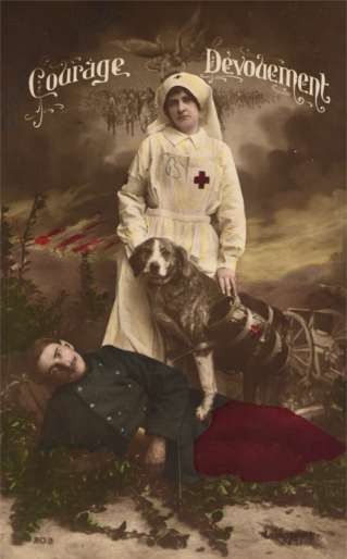 Nurse by Red Cross Dog Wounded WWI Tinted RP