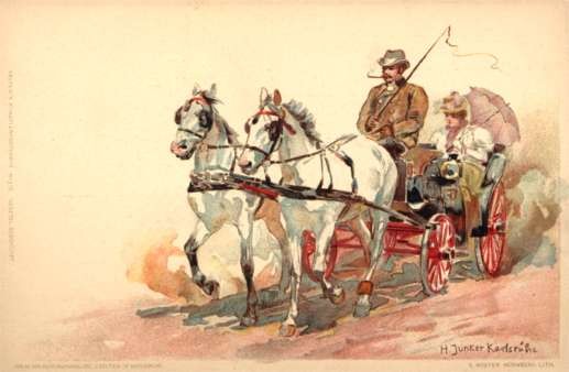 Lady Riding in Horse-Drawn Wagon