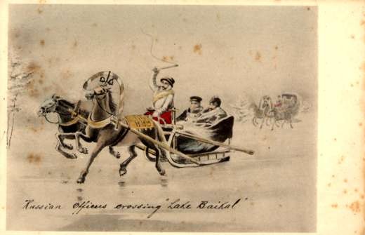Horse-Drawn Sledge Winter Officers Crossing Lake