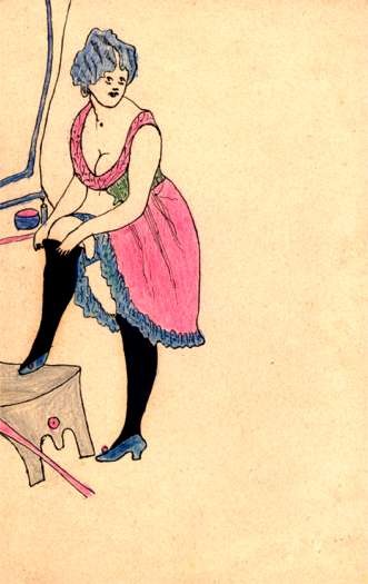 Lady Pulling Up Stocking Hand-Drawn