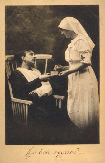 Nurse Wounded Holding Tea Cup WWI