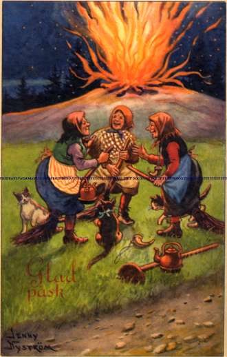 Meeting of Witches Cats Fire on Hillock