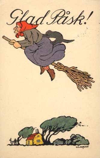 Witch Cat on Broom In Flight House Down