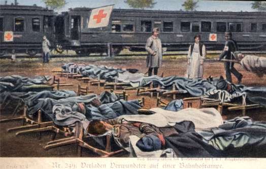 Wounded on Ground Train Nurse WWI