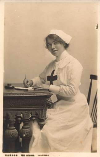 Red Cross Nurse with Pen Writing Letter WWI RP