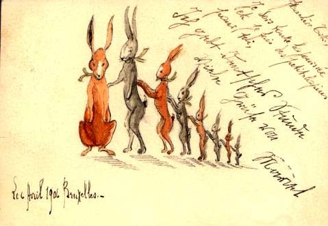 Rabbits in Line Hand-Drawn