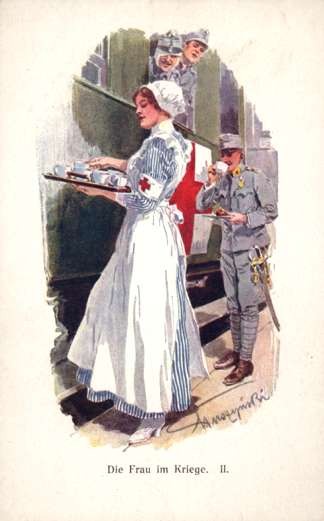 Red Cross Nurse with Tray of Tea Train Officer WWI