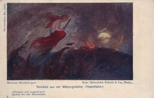Young Witch Flying on Broom Fire Owl Night
