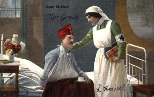Wounded Looking at Nurse with Gift WWI