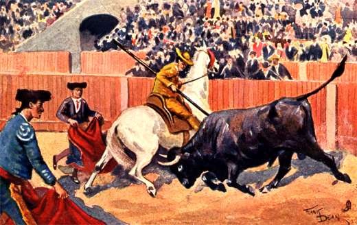 Bullfighting Attacking Bull Toreadors Horse Tuck