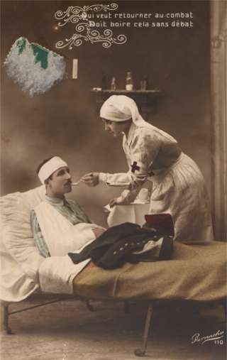 Nurse Feeding Wounded from Spoon WWI RP