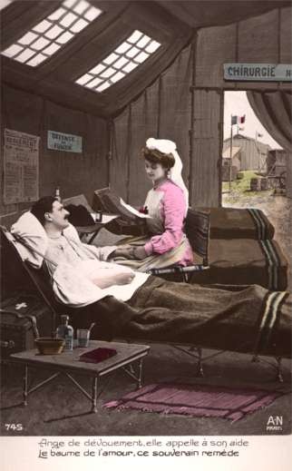 Nurse Reading Letter to Wounded WWI Tinted RP