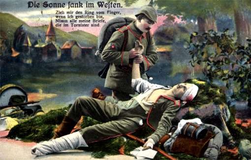 Soldier Holding Arm of Wounded Comrade WWI