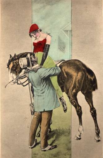 Gentleman Helping Lady Jockey Get Off Horse