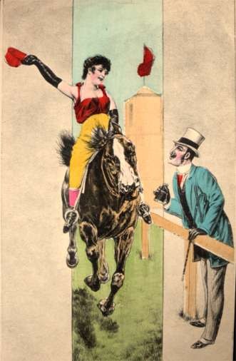 Lady Jockey on Horse Greeting Fan