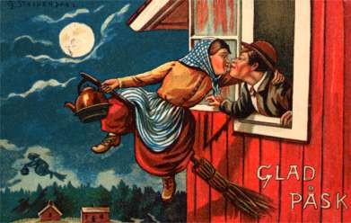 Witch Kissing Lover in Window Easter