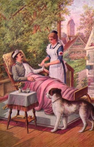 Nurse Bandaging Officer's Arm Dog WWI
