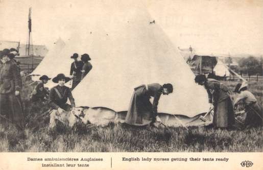 English Nurses Getting Tent Ready WWI