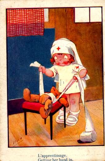 Child Nurse Bandaging Teddy Bear