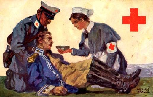 WWI Nurse Giving Drink to Wounded