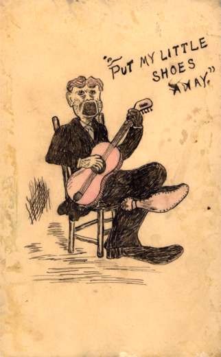 Long Feet Man Playing Guitar Hand-Drawn