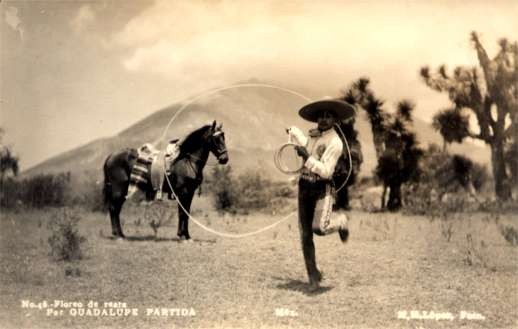 Mexican Playing with Lasso Horse Real Photo
