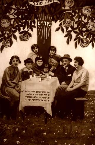 Big Jewish Family at Table Real Photo