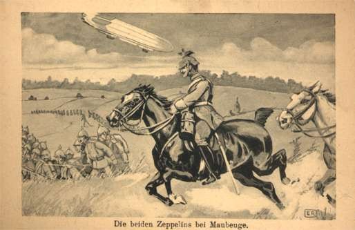 Officer on Horse Zeppelin in Sky WWI