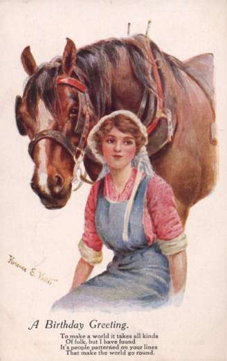 Horse behind Sitting Girl Bithday Poem