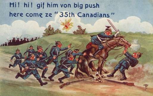 Soldiers Pushing Horse Attacking Canadians
