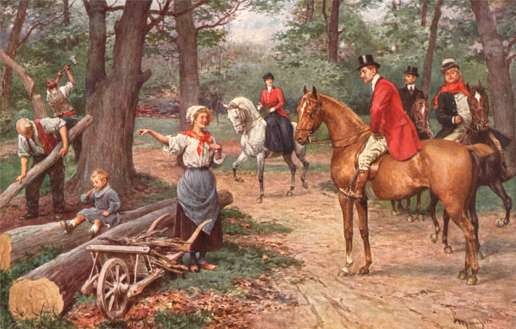 Hunter on Horse Talking to Peasant Woman