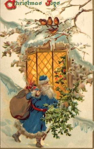 Santa Claus Carrying Evergreen Sack Tuck