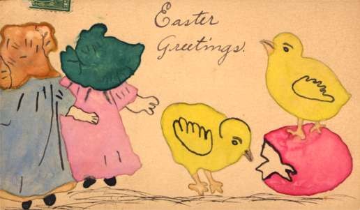 Sunbonnet Gilrs Chick on Egg Hand-Drawn