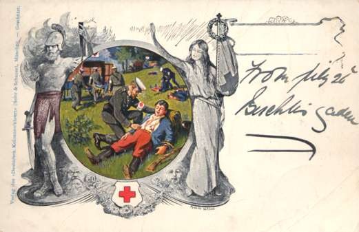 Red Cross Olderly Helping Wounded WWI