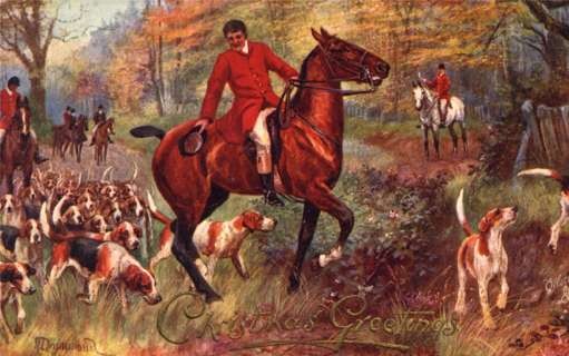 Dogs Fox Hounds Hunters on Horses Christmas Tuck