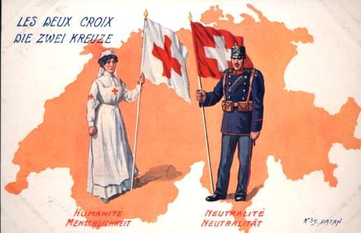 Swiss Red Cross Nurse Soldier with Flags WWI