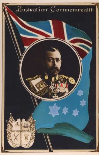 British King George V Flag Coat of Arms Real Photo