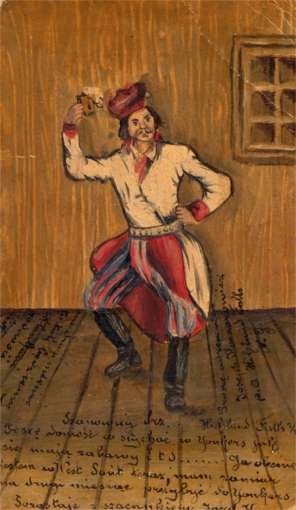 Dancing Cossack with Beer Mug Hand-Drawn