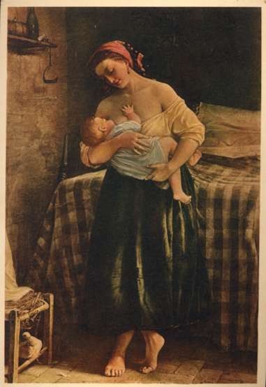 Young Mother Nursing Baby by Bed