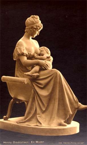 Statue of Nursing Mother with Baby Real Photo