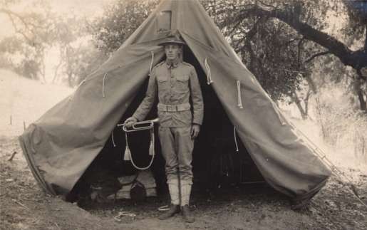 Soldier with Trumpet Tent Real Photo
