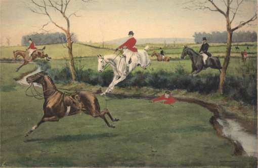 Hunters on Horses in Open Field