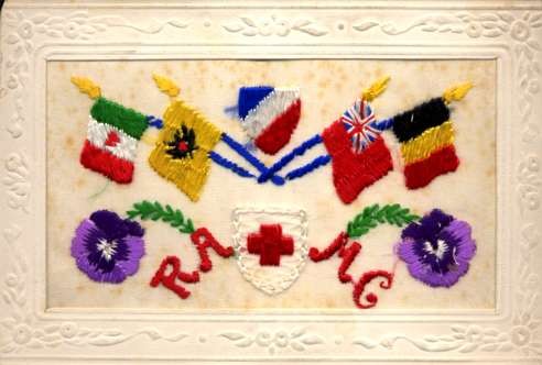 Embroidered Silk Flags Flower Pansy Red Cross