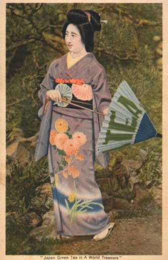 Japanese Lady in Fancy Kimono with Umbrella