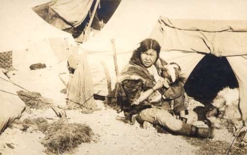 Alaska Eskimo Mother Nursing Baby Tent Real Photo