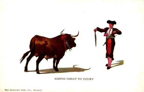 Toreador Insulting Injured Bull Bullfighting