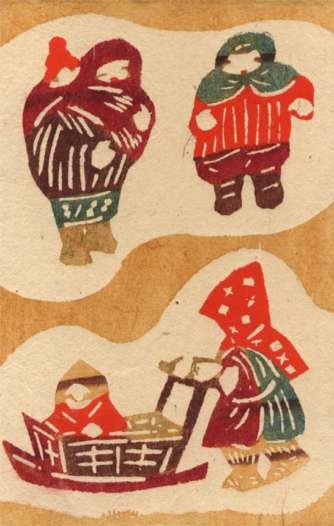 Children in Winter Woodblock