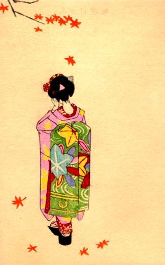 Young Japanese Woman from Back Woodblock